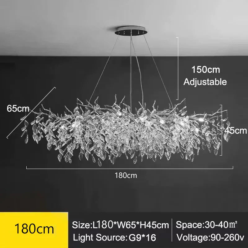 Exclusive chandelier with crystal leaves – branch effect, modern elegance