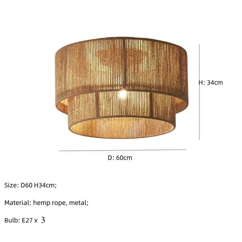 Boho Ceiling Lamp with Natural Rope