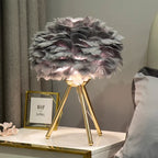 Exclusive Feather Table Lamp – Decorative Tripod Lamp, Gold Base