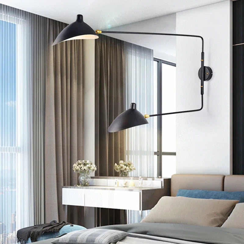Designer wall lamp with double arm – adjustable wall light for living room, office, or bedroom
