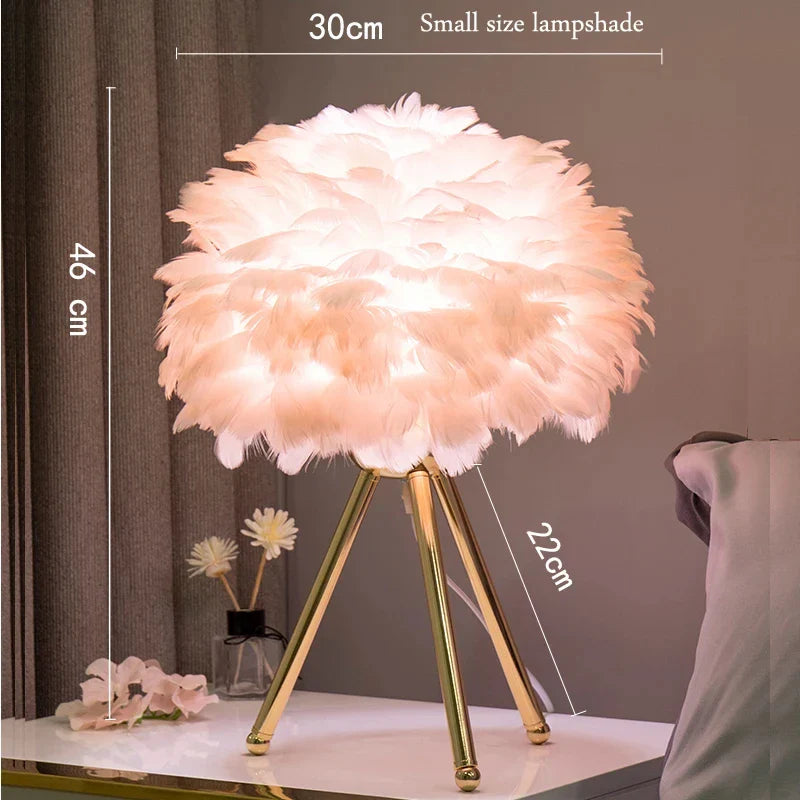 Exclusive Feather Table Lamp – Decorative Tripod Lamp, Gold Base