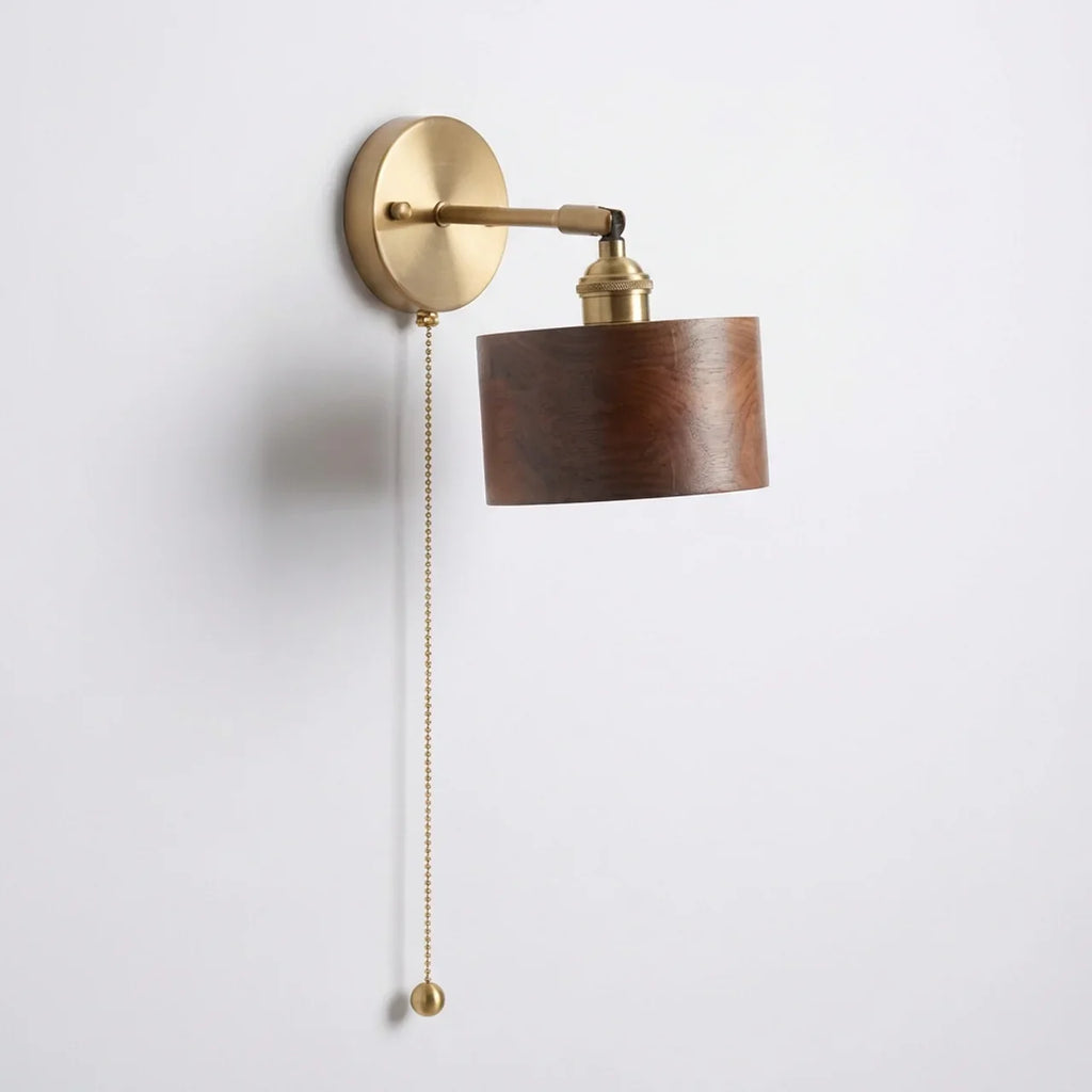 Scandinavian Brass Wood Wall Sconce Lamp 1-Light