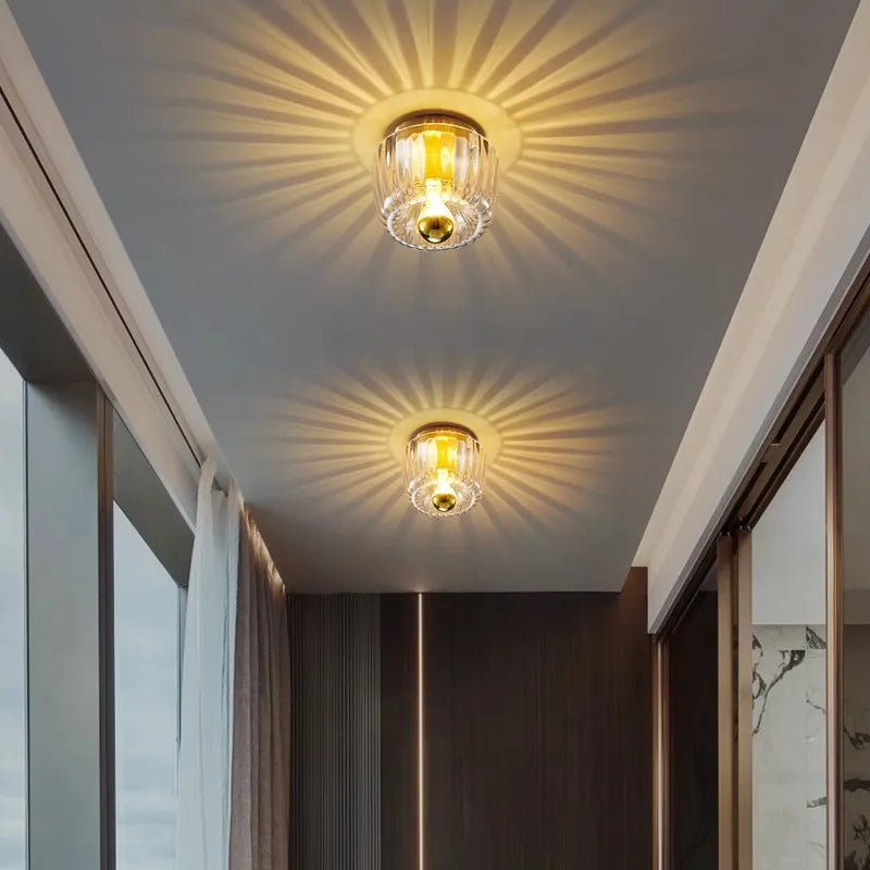 Elegant glass ceiling lamp with crystal design