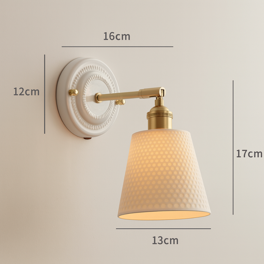 Vintage Japanese Ceramic Brass 1-Light Wall Light