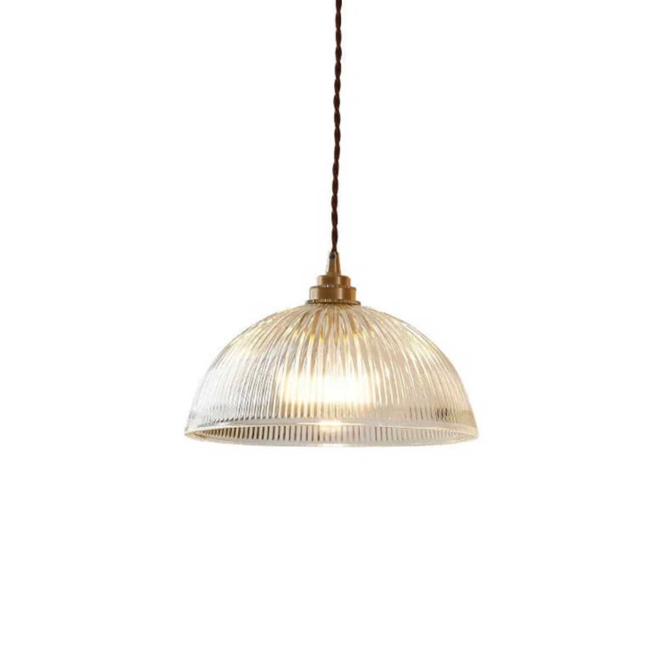 Retro-style glass pendant lamp with an embossed shade and brass finish