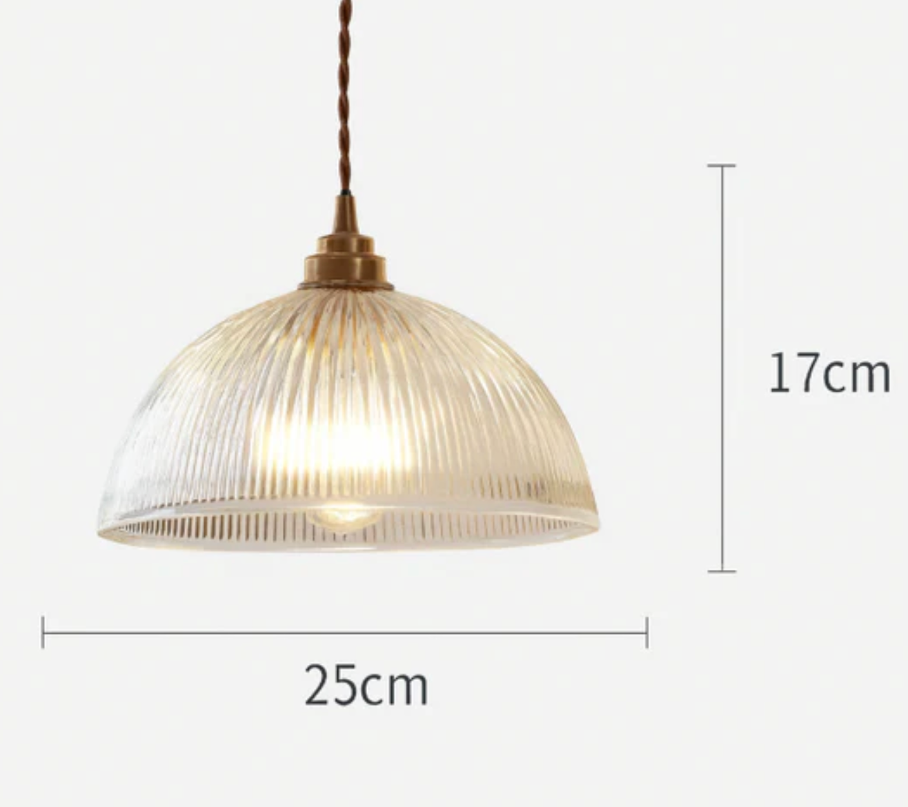 Retro-style glass pendant lamp with an embossed shade and brass finish