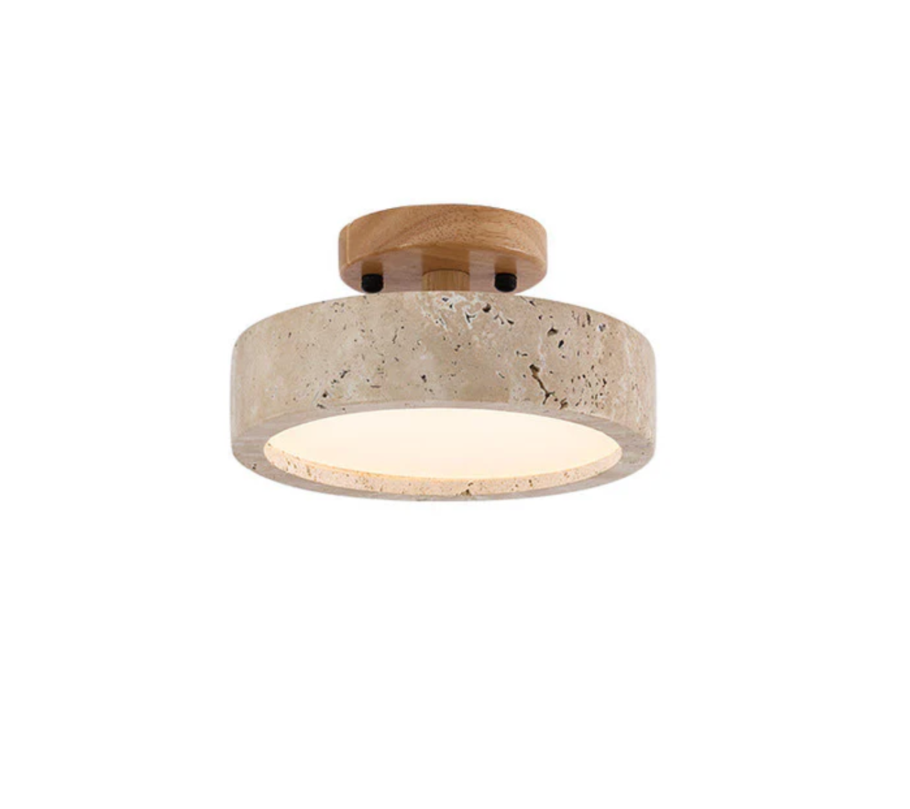 Ceiling lamp made of stone and wood in a minimalist style