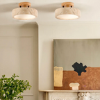 Ceiling lamp made of stone and wood in a minimalist style