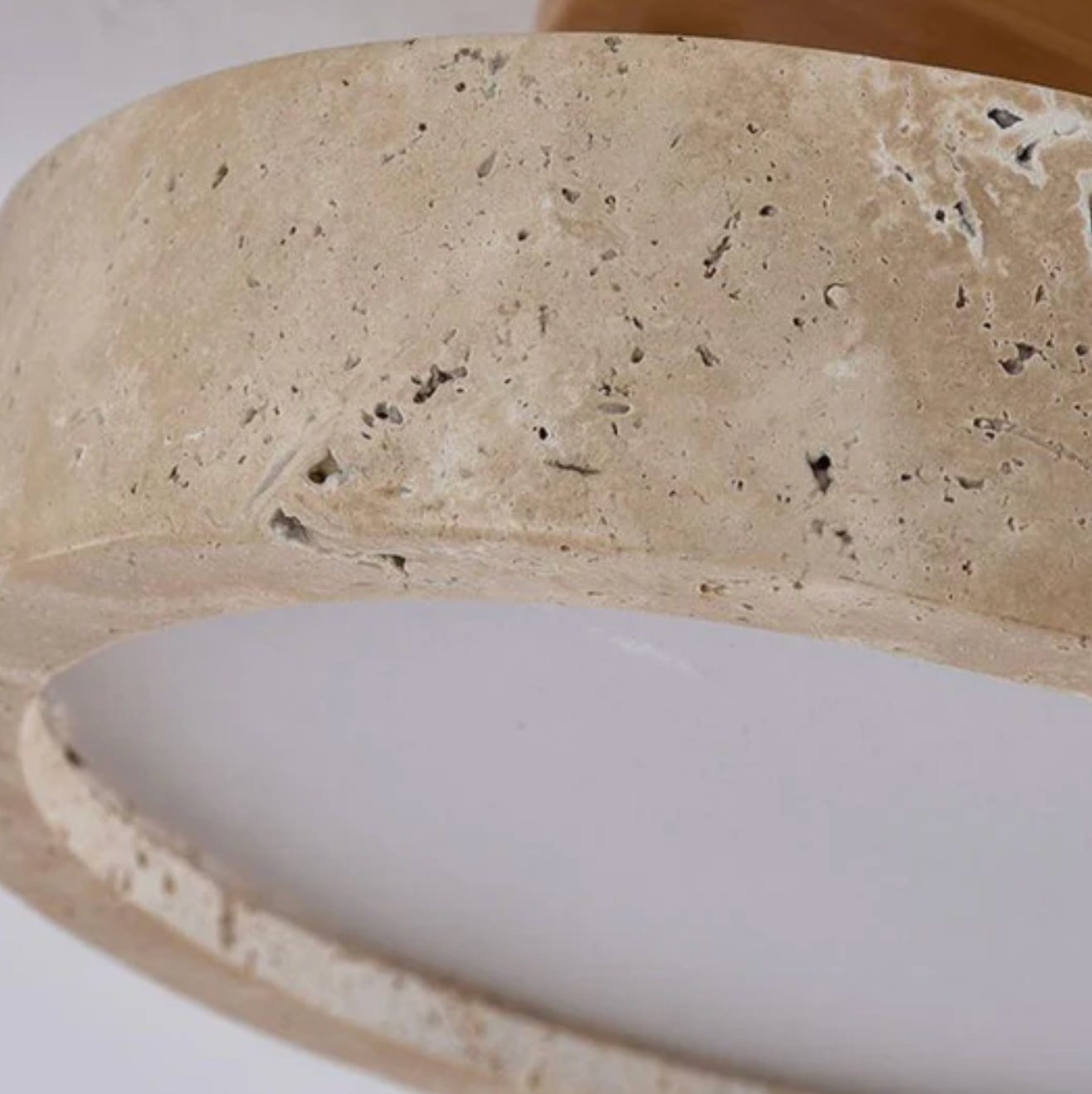 Ceiling lamp made of stone and wood in a minimalist style