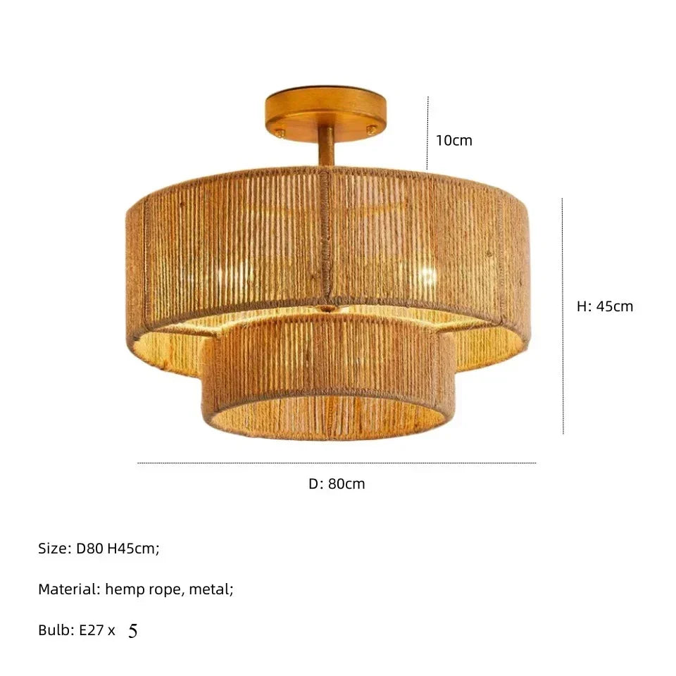 Boho Ceiling Lamp with Natural Rope