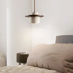 Modern Hanging Lamp Made of Stone and Wood