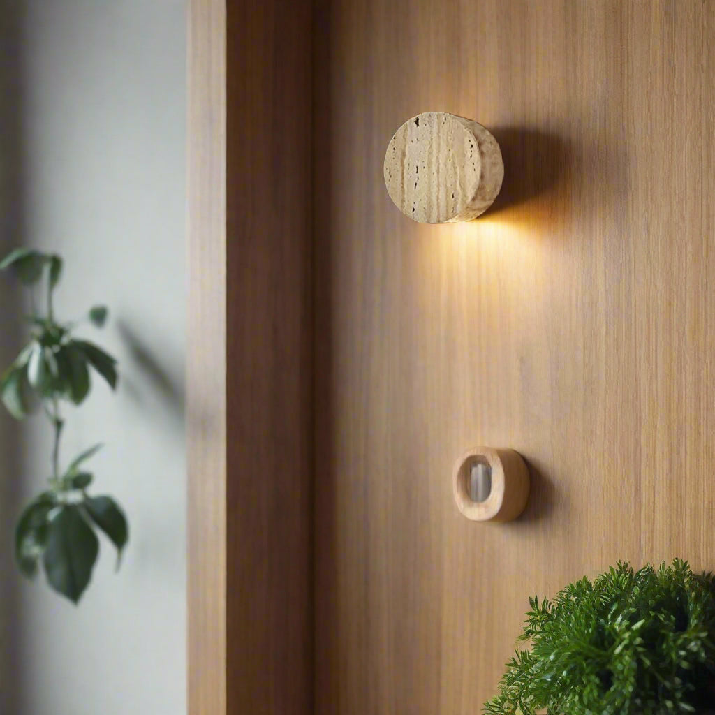 Japanese Wabi-Sabi Travertine Stone Wall Sconce LED 1-Light