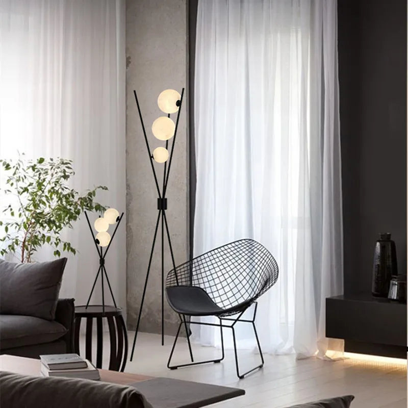 Designer LED Floor Lamp with Moon-Shaped Shades – Table and Floor Lamp on Tripod