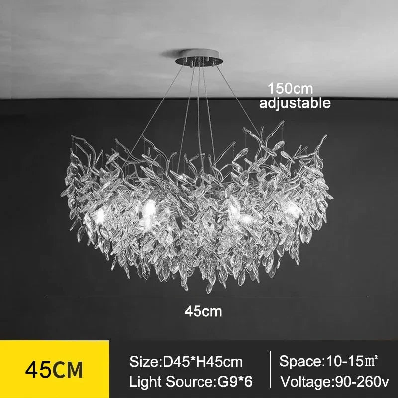 Exclusive chandelier with crystal leaves – branch effect, modern elegance