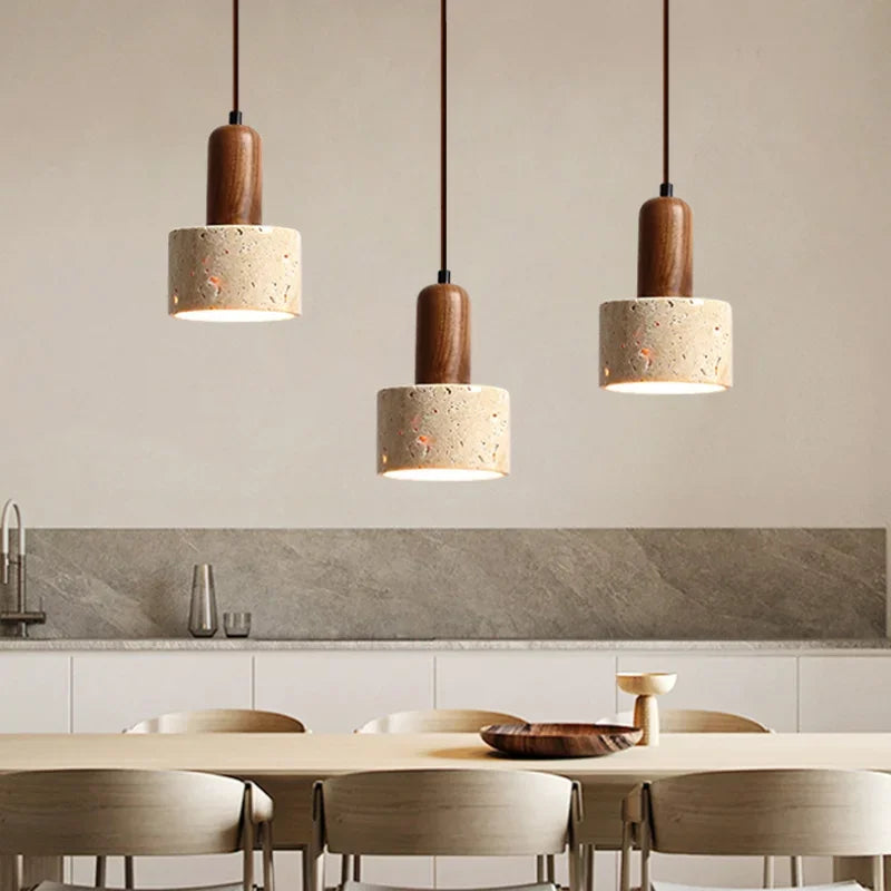 Pendant lamp made of natural stone and wood – modern ceiling lamp for the kitchen or dining room
