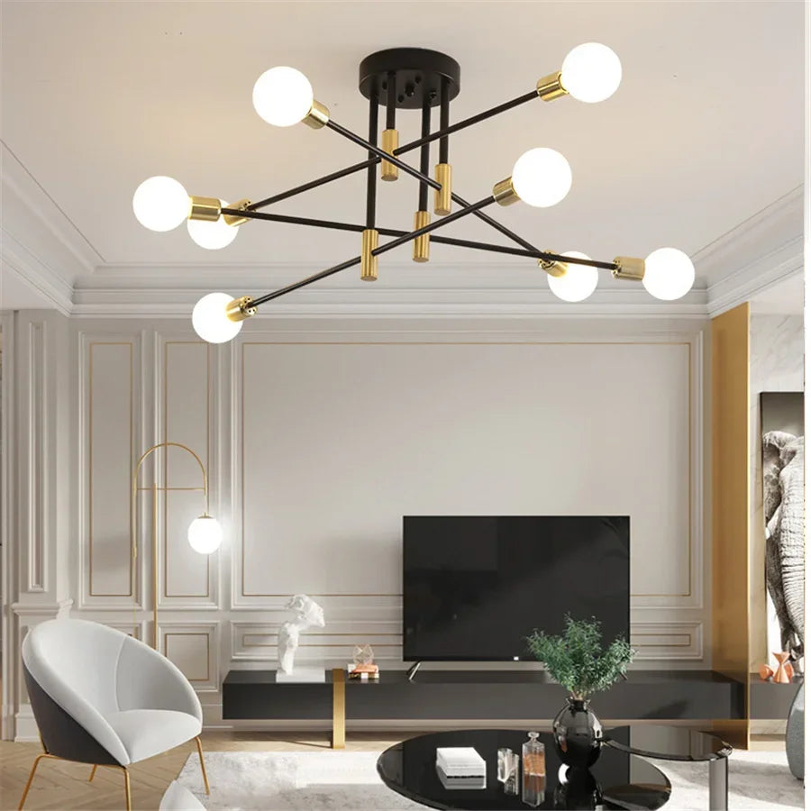 Industrial ceiling lamp chandelier with round lights