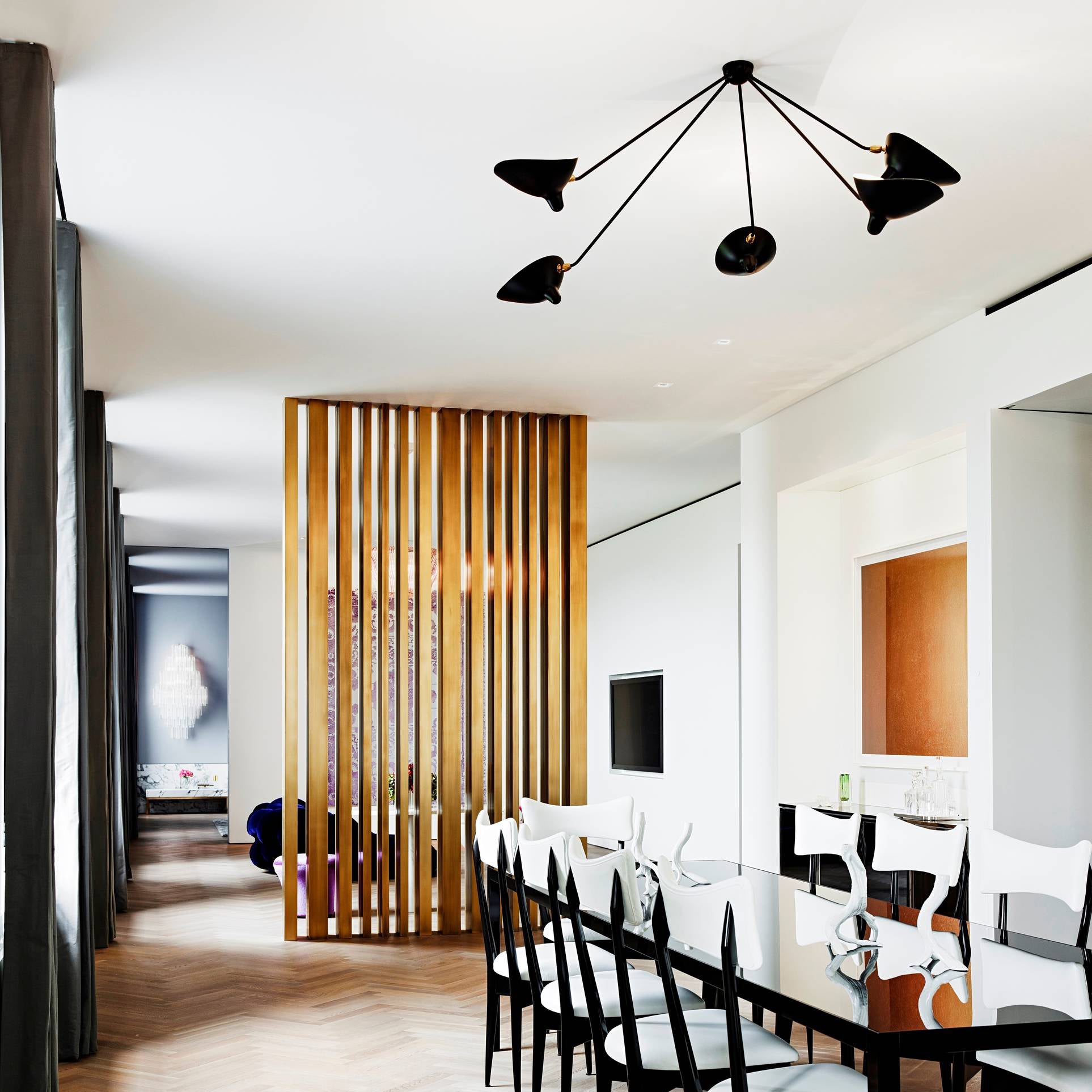 Solara Three-Arm Black Sculptural Ceiling Light