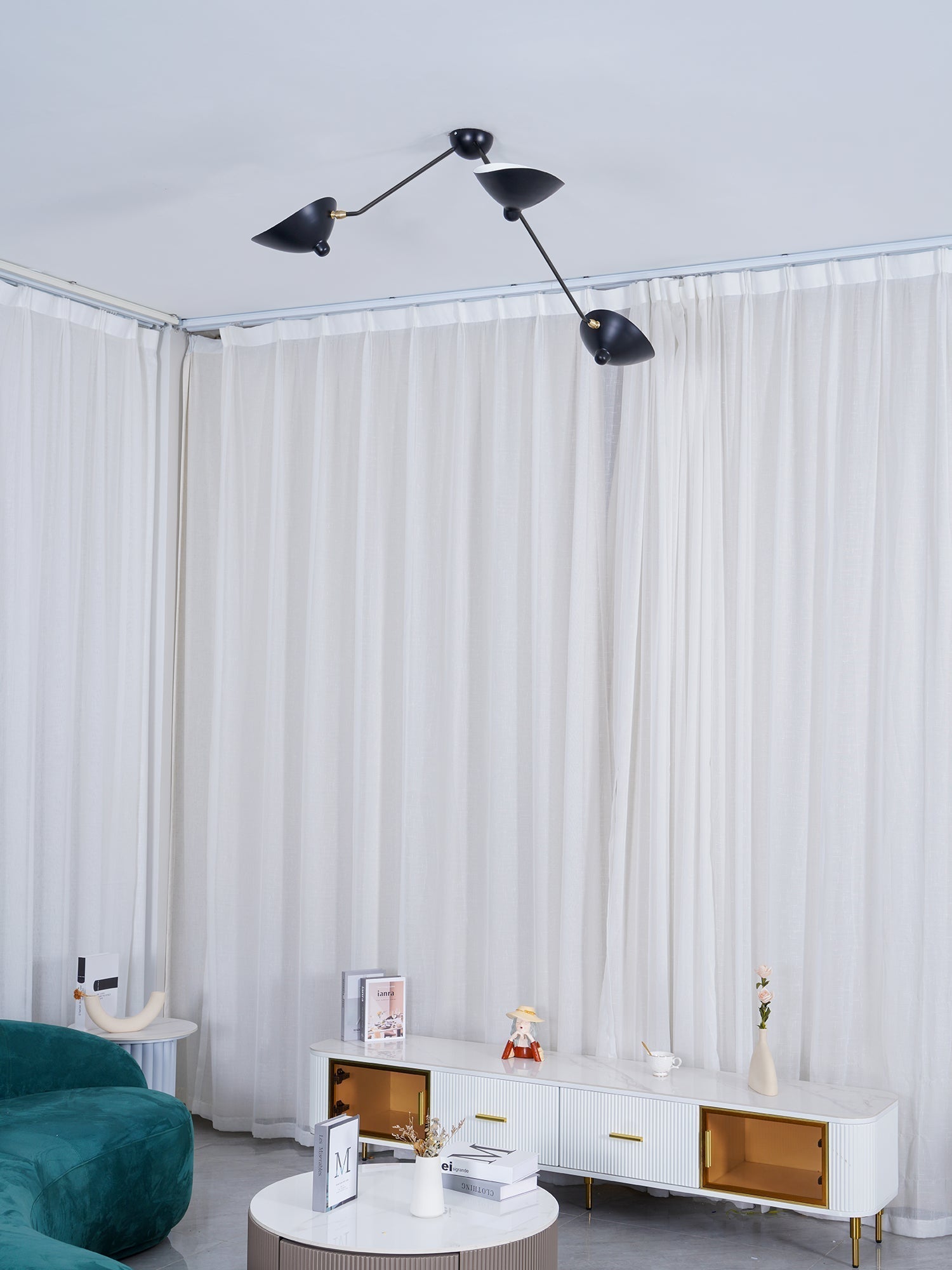 Solara Three-Arm Black Sculptural Ceiling Light