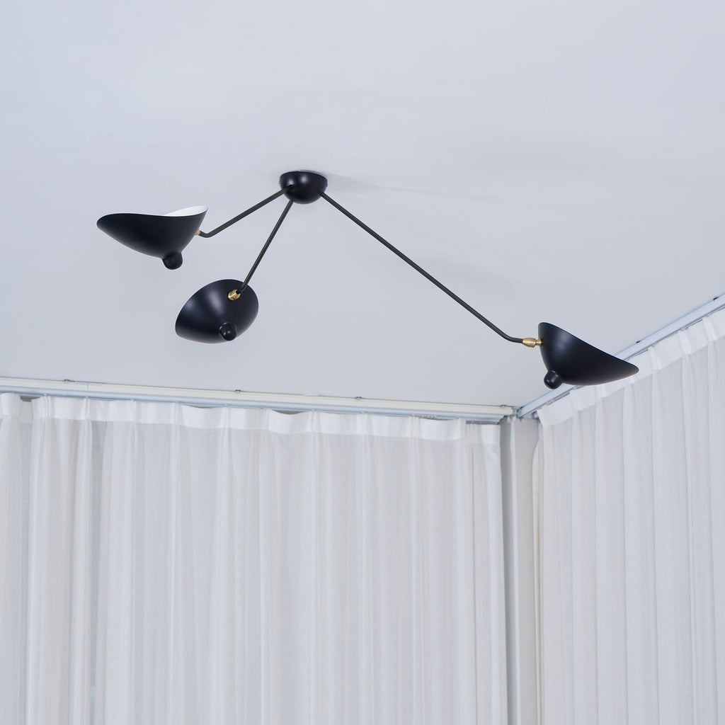 Solara Three-Arm Black Sculptural Ceiling Light