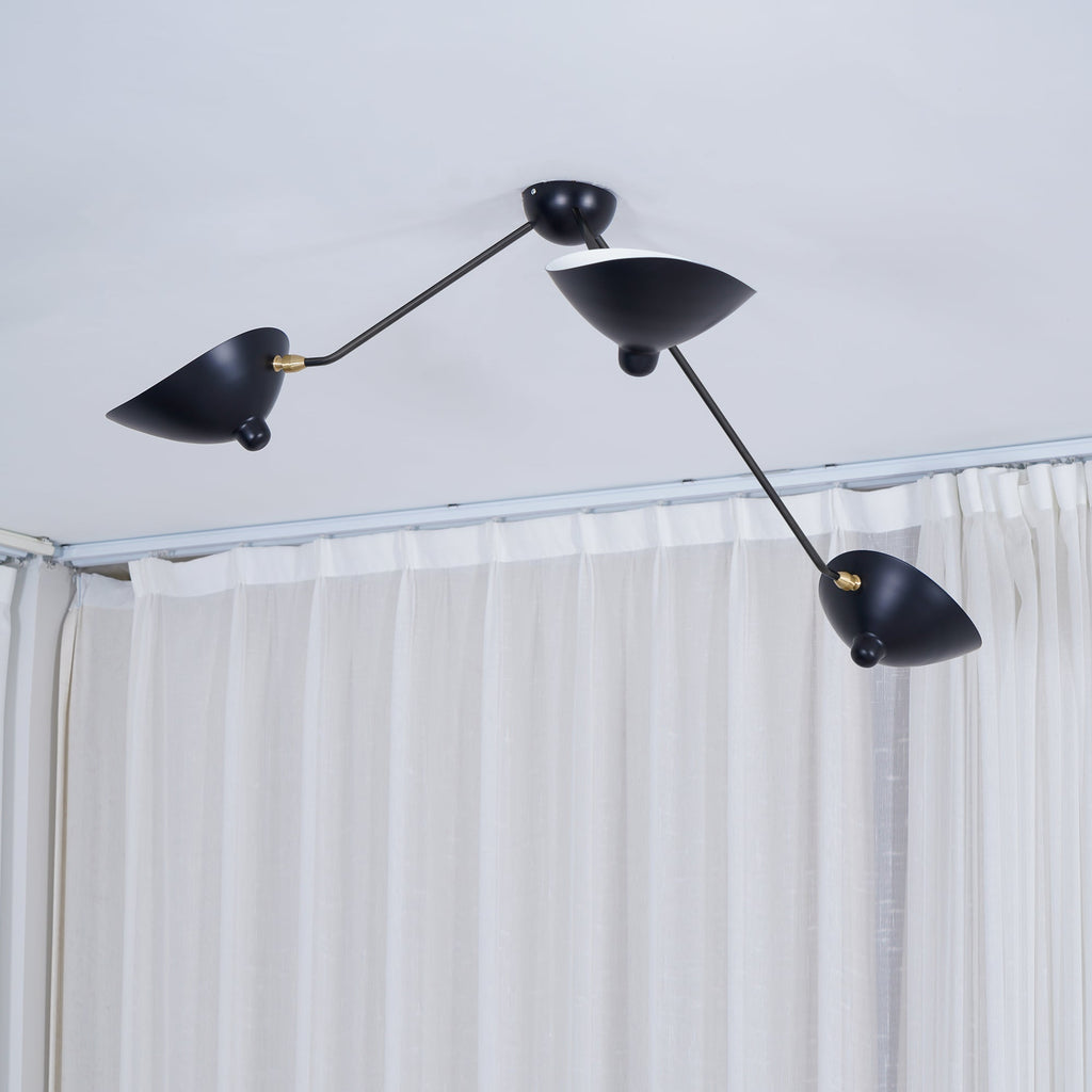 Solara Three-Arm Black Sculptural Ceiling Light