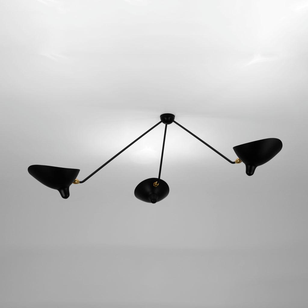 Solara Three-Arm Black Sculptural Ceiling Light