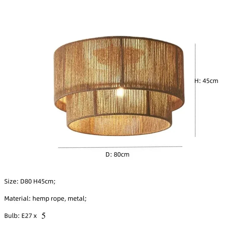 Boho Ceiling Lamp with Natural Rope