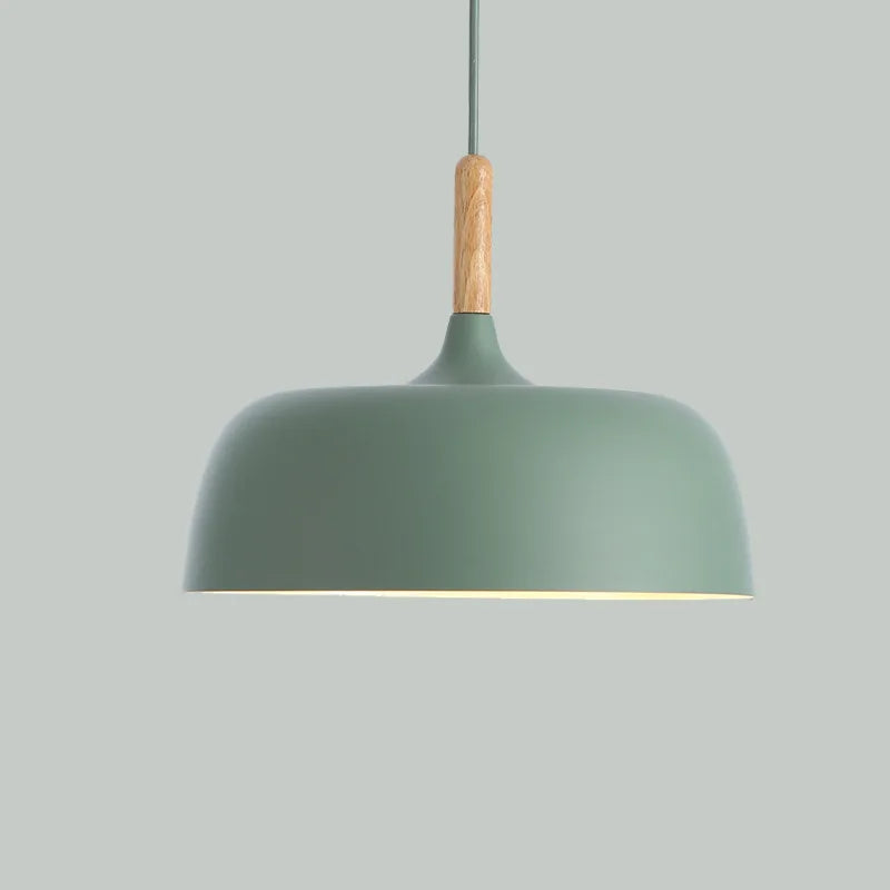 Modern metal pendant lamp with wooden accent – minimalist Scandinavian style