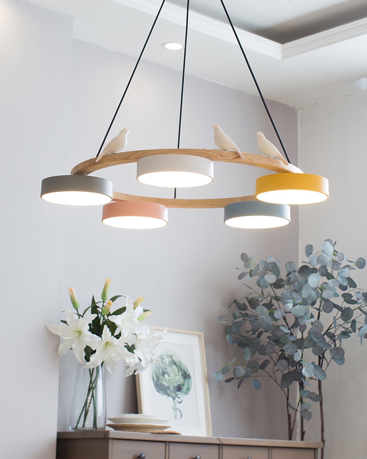 Cliff Round Chandelier with Bird
