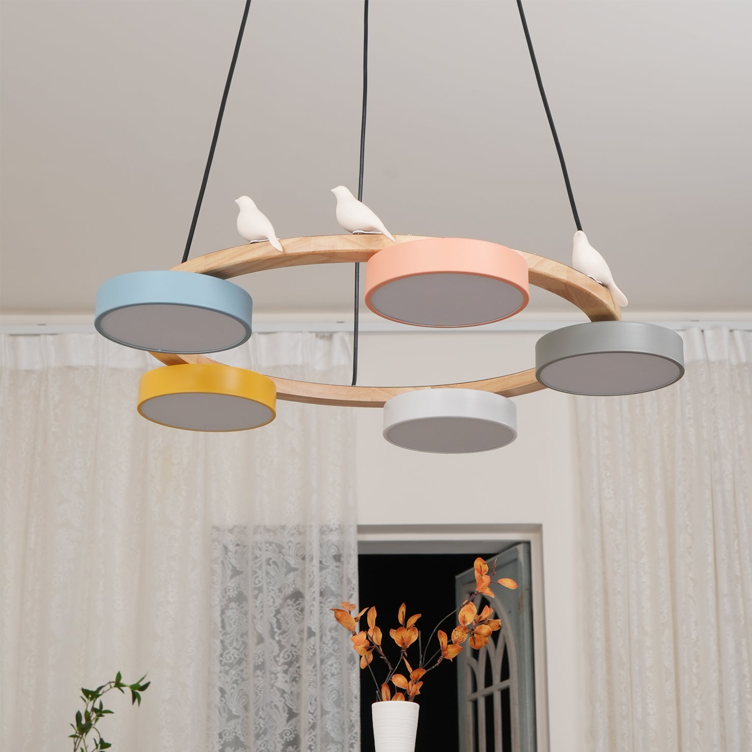 Cliff Round Chandelier with Bird