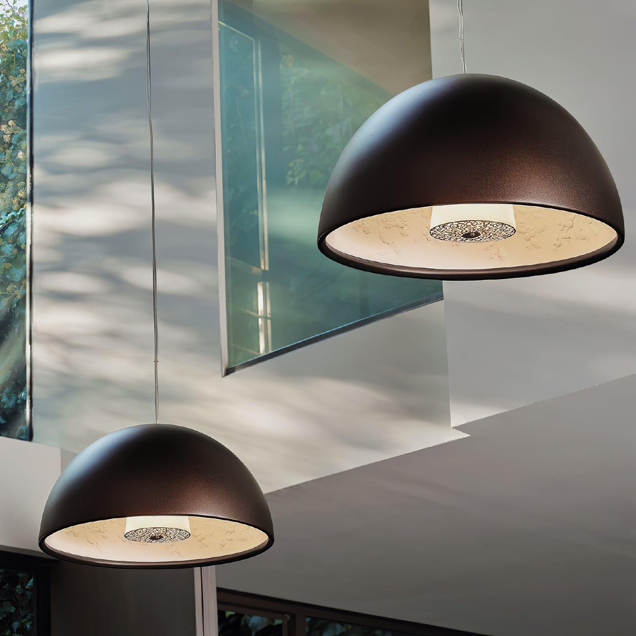 Elegant Black Dome Suspension with Embossed Plaster Interior