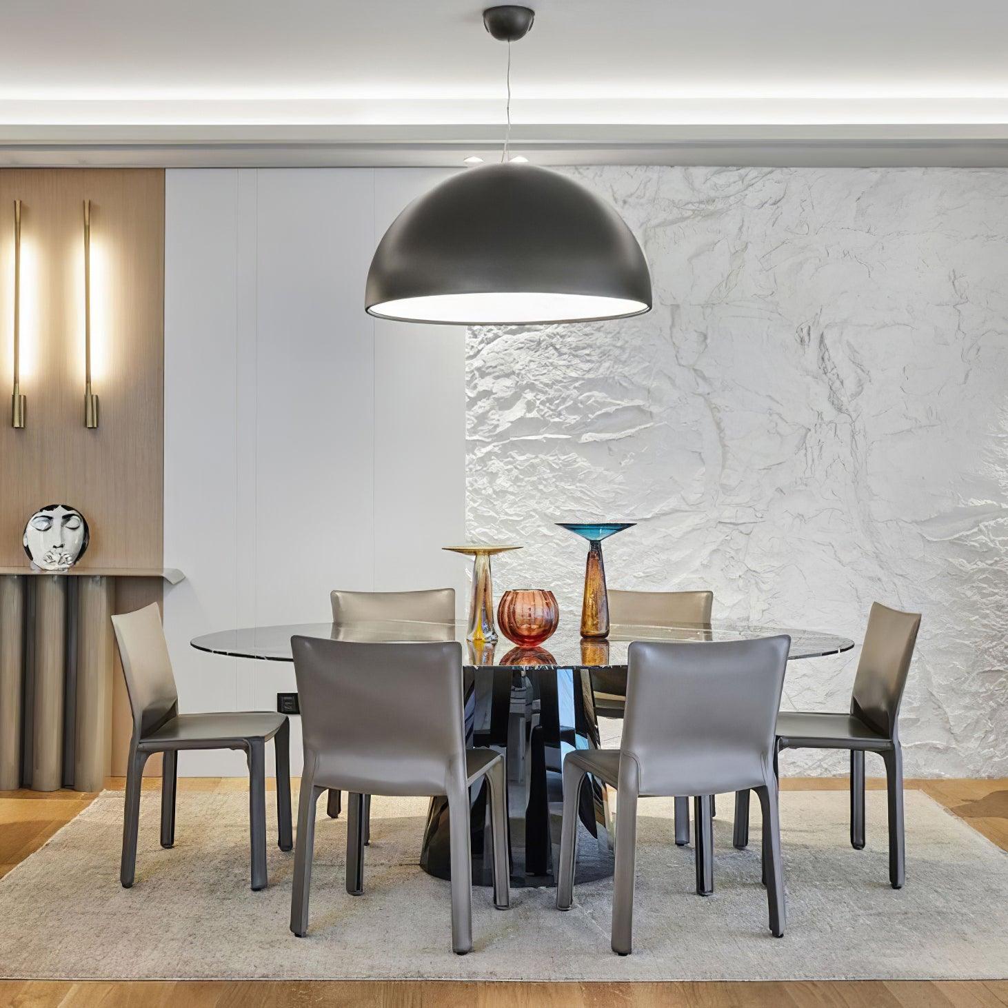 Elegant Black Dome Suspension with Embossed Plaster Interior