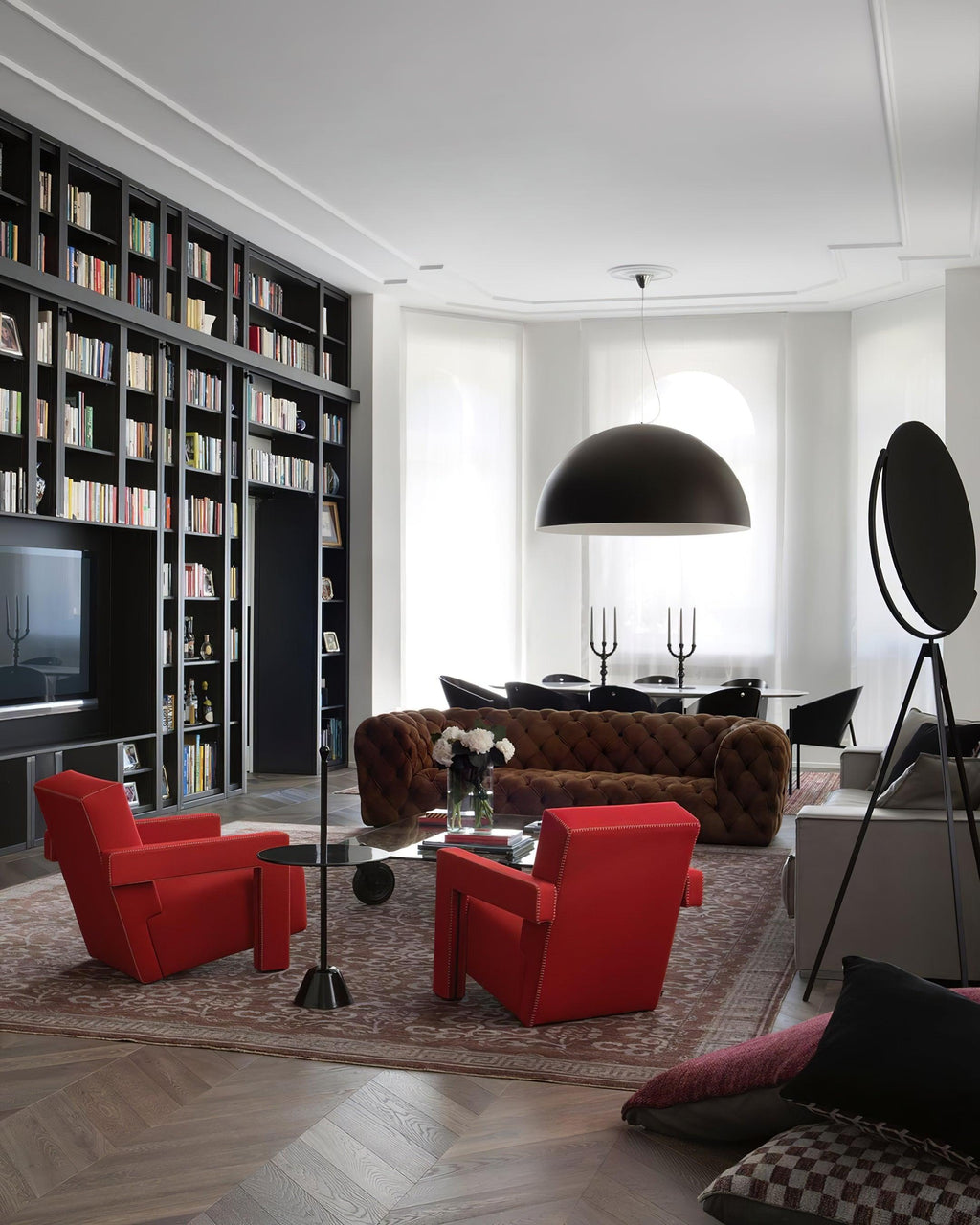 Elegant Black Dome Suspension with Embossed Plaster Interior