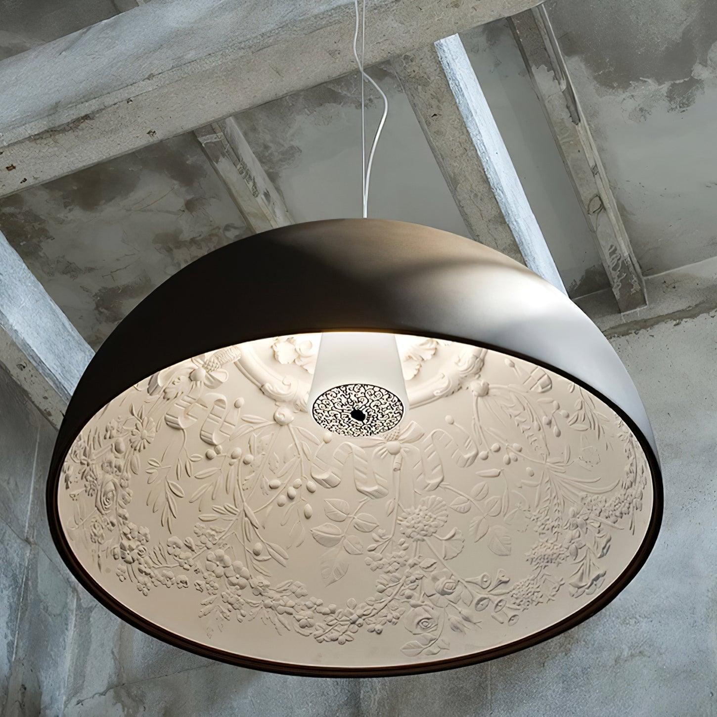 Elegant Black Dome Suspension with Embossed Plaster Interior