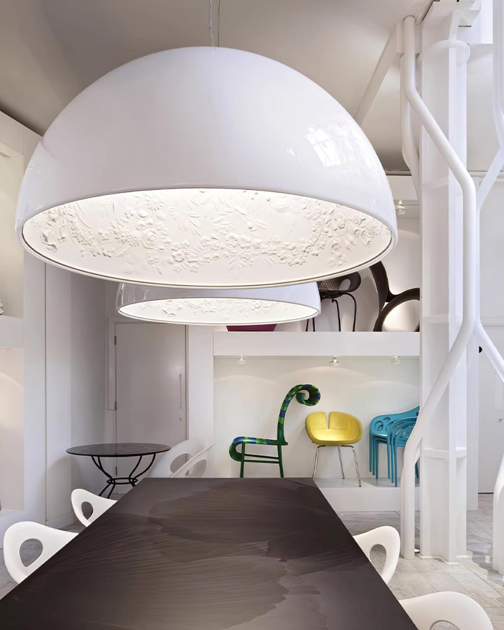 Elegant Black Dome Suspension with Embossed Plaster Interior