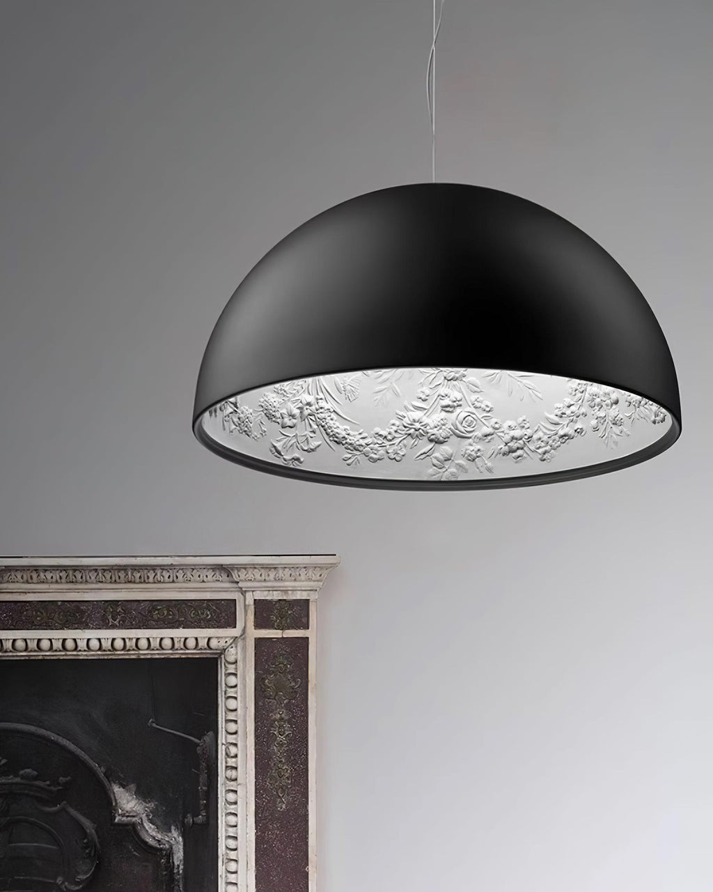 Elegant Black Dome Suspension with Embossed Plaster Interior