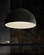 Elegant Black Dome Suspension with Embossed Plaster Interior