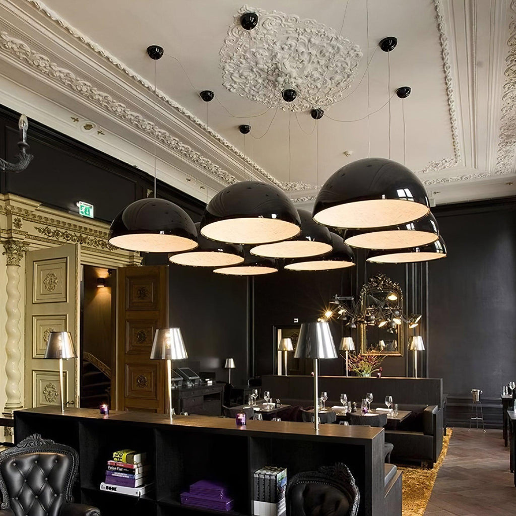 Elegant Black Dome Suspension with Embossed Plaster Interior