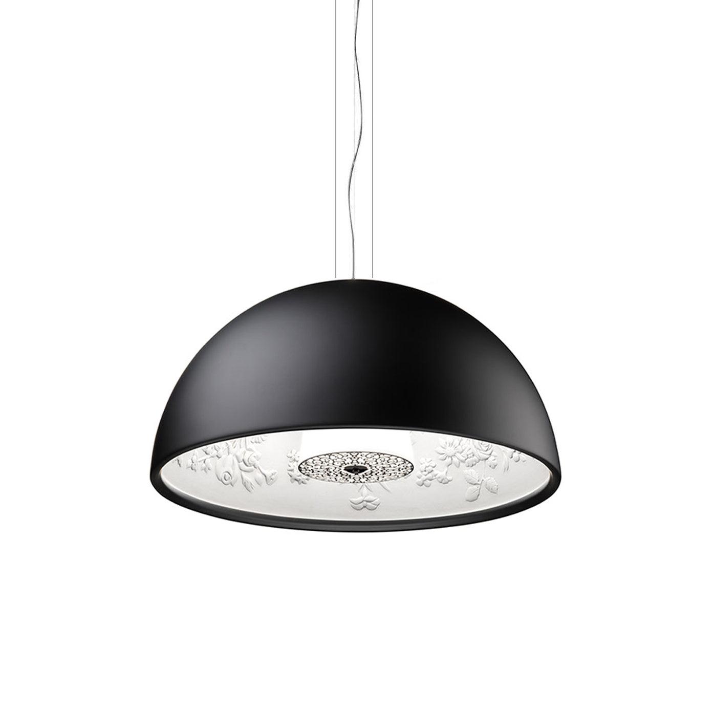 Elegant Black Dome Suspension with Embossed Plaster Interior