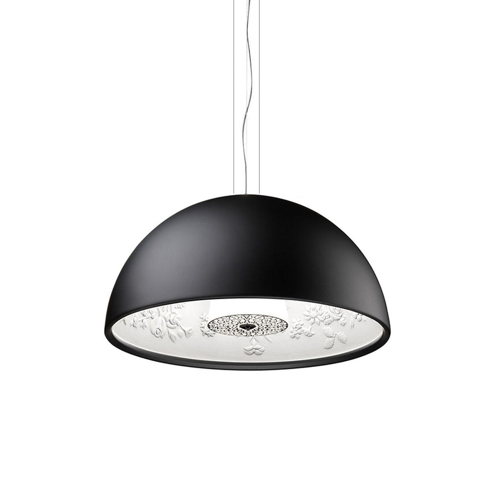 Elegant Black Dome Suspension with Embossed Plaster Interior