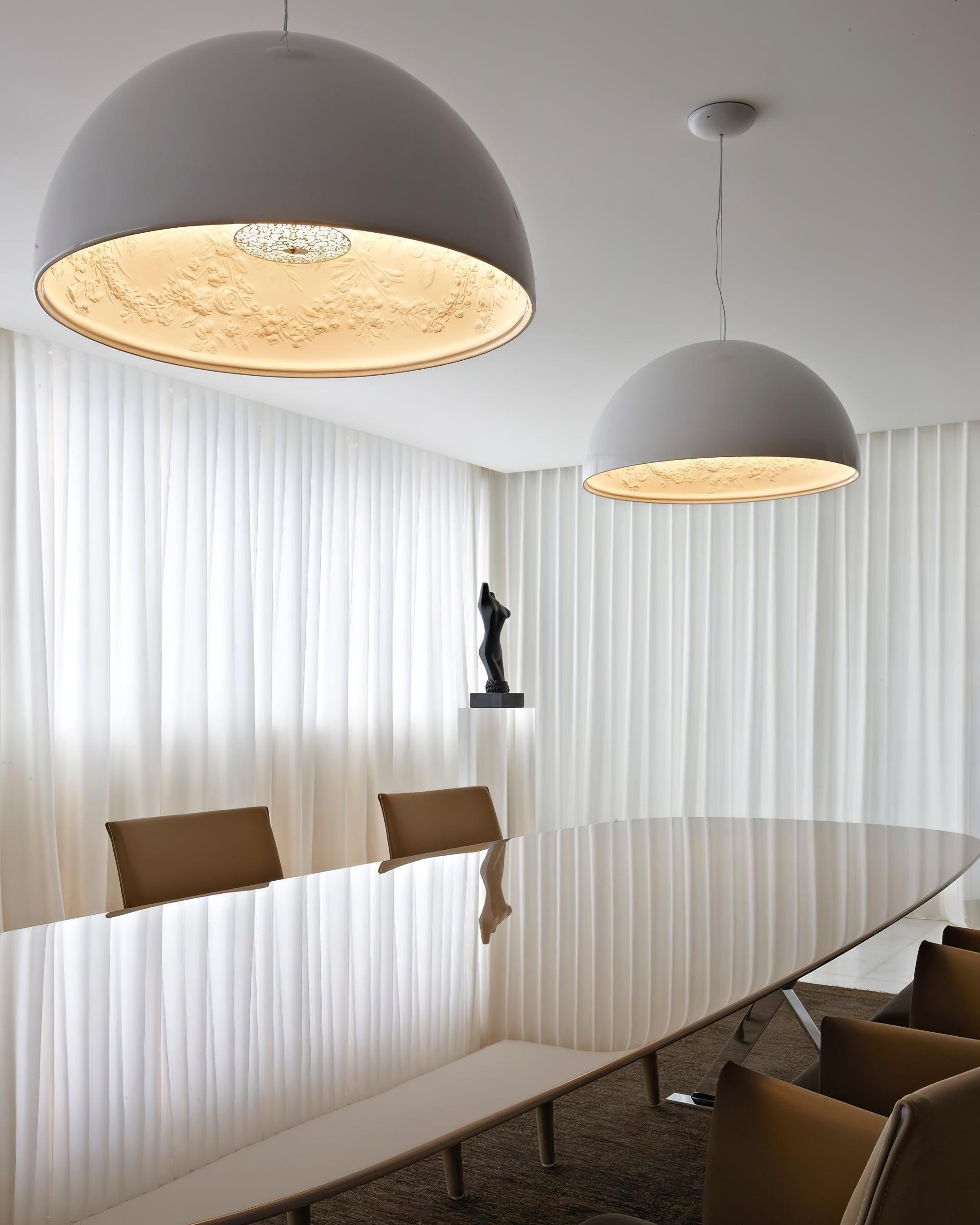 Elegant Black Dome Suspension with Embossed Plaster Interior