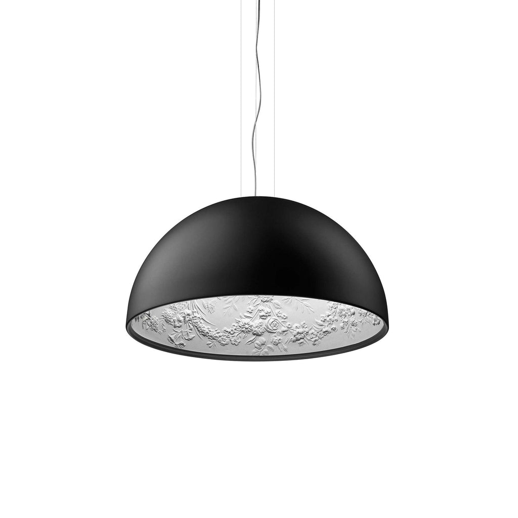 Elegant Black Dome Suspension with Embossed Plaster Interior