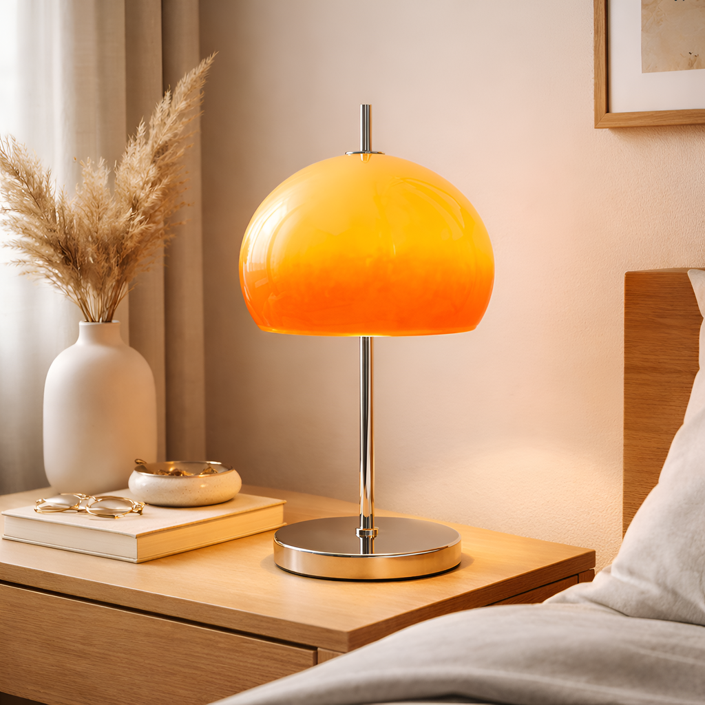 Eira - Bauhaus Retro Glass Table Lamp Orange Mushroom