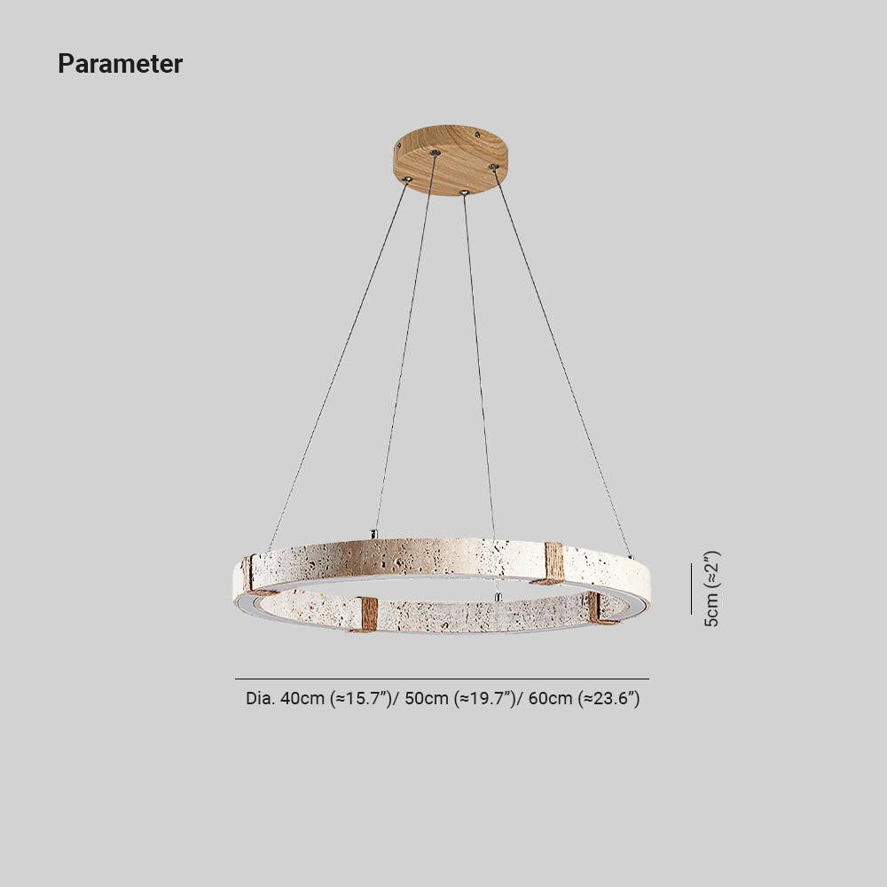 Lumae Ring-Shaped Suspension in Travertine Stone