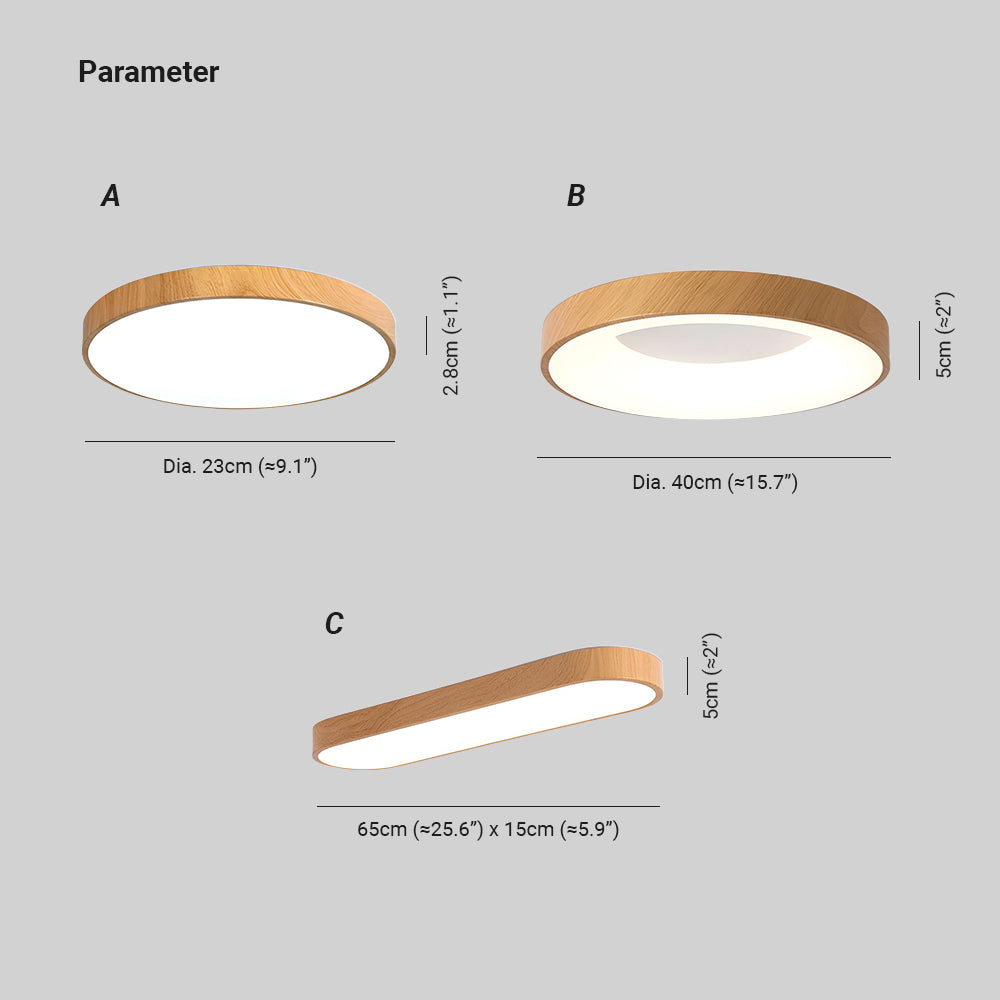 Eliriel Round Minimalist Ceiling Lamp in Wood