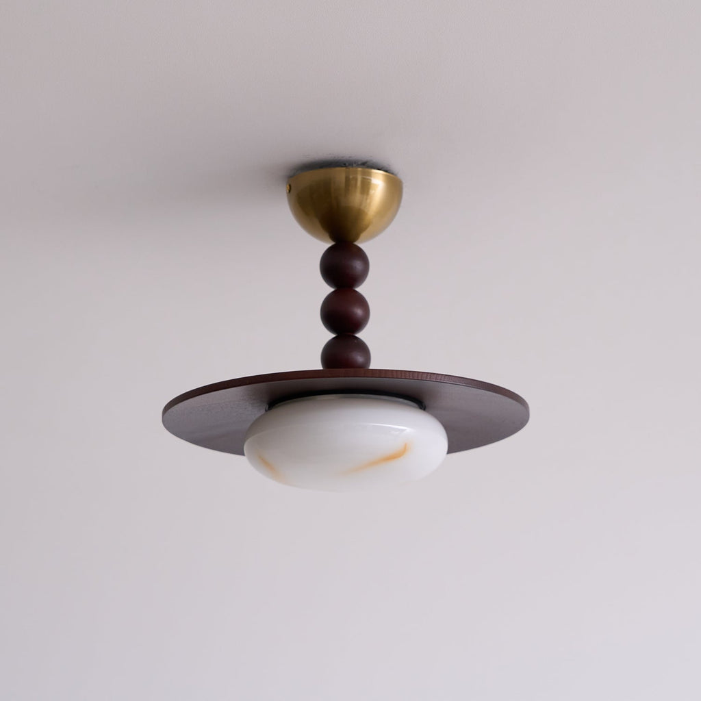 Yeste Ceiling Light in Walnut Color and White Alabaster Imitation