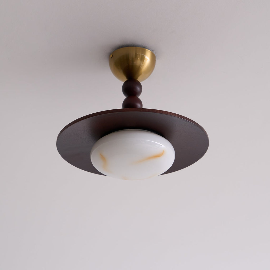 Yeste Ceiling Light in Walnut Color and White Alabaster Imitation