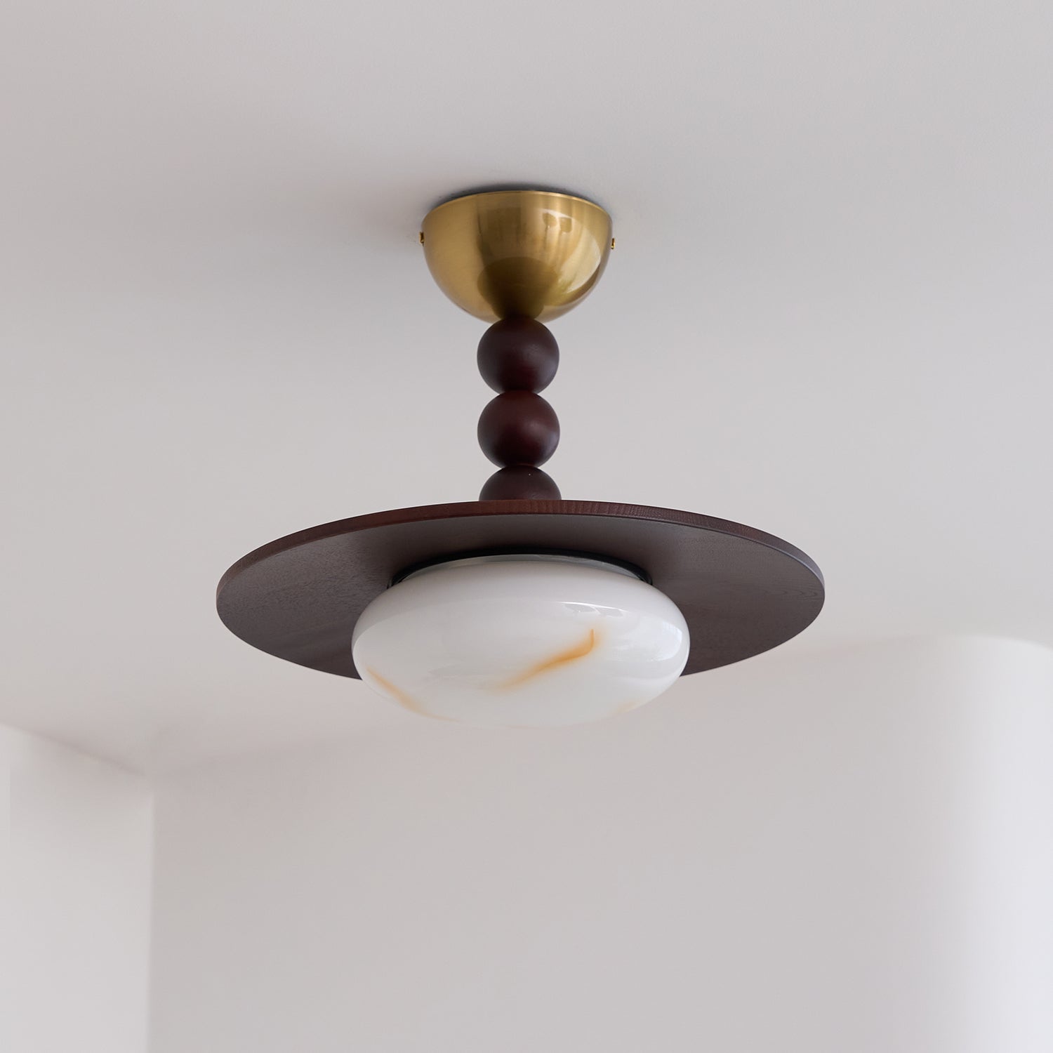 Yeste Ceiling Light in Walnut Color and White Alabaster Imitation