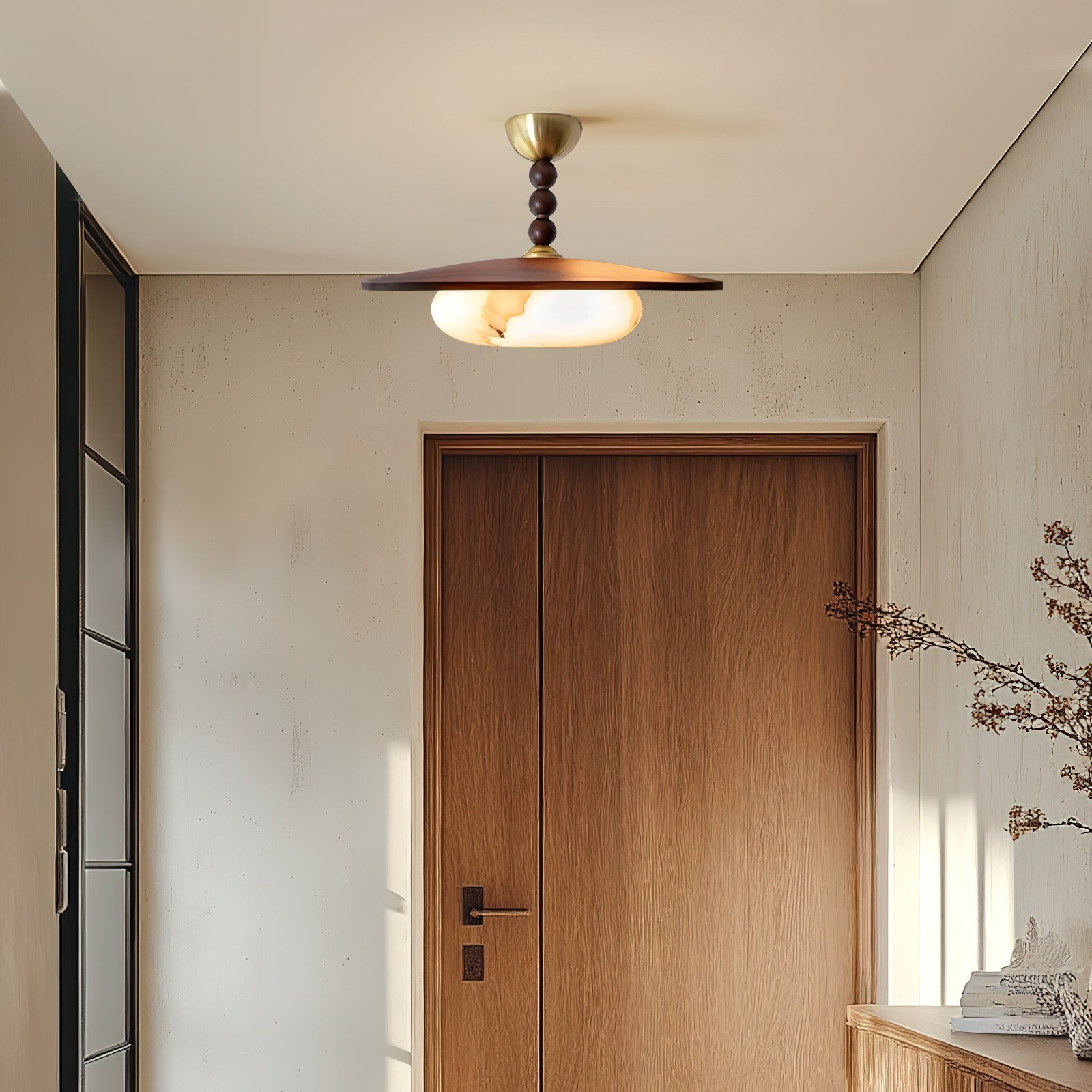 Yeste Ceiling Light in Walnut Color and White Alabaster Imitation