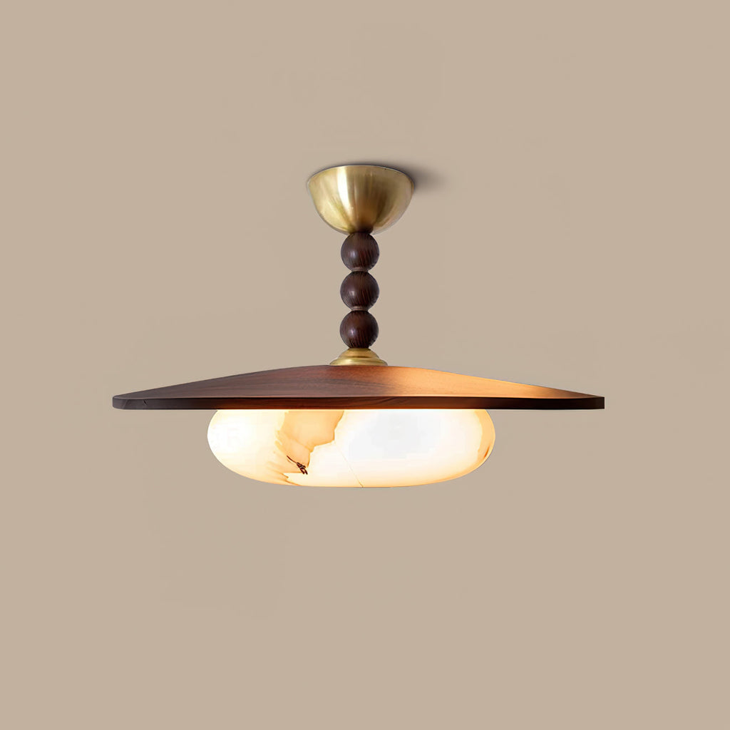 Yeste Ceiling Light in Walnut Color and White Alabaster Imitation