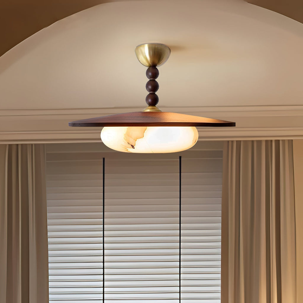 Yeste Ceiling Light in Walnut Color and White Alabaster Imitation